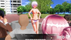 3d antenna ass aware belt blue_eyes blush body_control boots bouncing_breasts bra breasts brown_hair business_suit collar crown dialogue embarrassed glasses hitori humiliation jewelry large_breasts multiple_girls nipples original panties purple_eyes purple_hair remote_control short_hair tech_control text underwear undressing unhappy_trance rating:Explicit score:6 user:ihaveacuteturtle