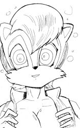 breasts emeraldsage female_only femsub furry greyscale happy_trance large_breasts monochrome ring_eyes sally_acorn short_hair solo sonic_the_hedgehog_(series) squirrel_girl undressing rating:questionable score: user:hypno