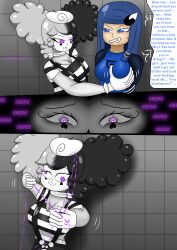 azure_blade blue_eyes blue_hair breast_grab evil_smile grey_hair grey_skin mime onorgasmic purple_eyes rating:Explicit score:5 user:Onorgasmic