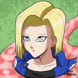  android_18 animated animated_gif blonde_hair dragon_ball dragon_ball_z femsub kaa_eyes rainbow_eyes smile snake syas-nomis  rating:safe score: user:syas-nomis