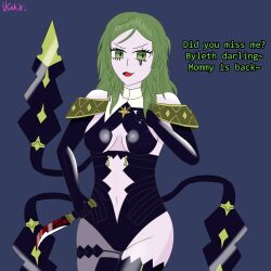 absurdres boots breasts corruption dialogue empty_eyes female_only femdom fire_emblem fire_emblem_three_houses green_hair kronya_outfit large_breasts long_hair nintendo open_mouth sitri_eisner smile solo tentacles text usakiki rating:Questionable score:14 user:UsaKikiArtist
