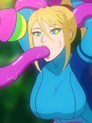 animated animated_gif arms_above_head blonde_hair bodysuit breasts drool fantasyblade female_only femsub force_feeding huge_breasts hypnotic_tentacle kaa_eyes metroid_(series) nintendo ponytail samus_aran tentacle_in_mouth tentacles zero_suit rating:Questionable score:50 user:Icontrol
