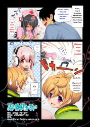 angry black_hair blonde_hair blush breasts comic hard_translated hat humor large_breasts long_hair nitroplus nurse pink_hair short_hair super_sonico text translated rating:Explicit score:18 user:AliquidHypno
