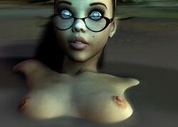 3d bottomless breasts brown_hair erect_nipples female_only femsub glasses hair_band kaa_eyes looking_at_viewer mole nude open_mouth rh70 topless water rating:Explicit score:63 user:tempName