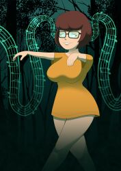 absurdres brown_hair dr._chaos female_only femsub freckles glasses glowing glowing_eyes hypnotic_audio hypnotic_music scooby-doo_(series) solo velma_dinkley zombie_walk rating:safe score: user:anoldsackofnickles