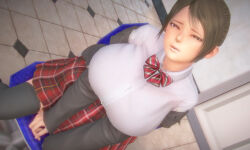 3d aihara_miki blue_eyes bow_tie breasts brown_hair femsub hypnotic_light kaa_eyes large_breasts maledom original ponytail qr school_uniform short_hair sitting skirt tech_control ugly_bastard undressing rating:Questionable score:27 user:Disastermaster55