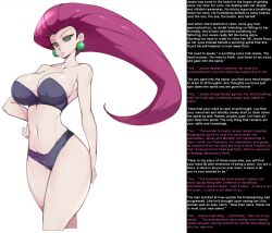 bikini breasts caption cleavage dazed earrings female_only femsub ghost13_(writer) hand_on_hip icontrol_(manipper) jessie jewelry large_breasts long_hair maledom manip navel nintendo open_mouth pokemon pokemon_(anime) purple_hair slugbox solo spiral_eyes standing swimsuit symbol_in_eyes text white_background rating:Questionable score:174 user:Icontrol