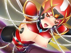 ahegao blush bodysuit bondage breasts drool empty_eyes erect_nipples female_only femsub large_breasts latex open_clothes pussy_juice red_hair solo spread_legs sweat tech_control tongue tongue_out urination rating:Explicit score:26 user:hypno