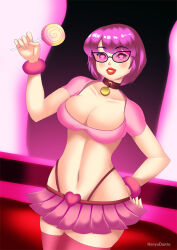 bimbofication blush breasts cleavage collar female_only femsub freckles glasses gradient_background hadant happy_trance heart heart_eyes large_breasts lipstick makeup midriff navel pink_hair scooby-doo_(series) short_hair short_skirt signature simple_background skirt solo symbol_in_eyes thighhighs velma_dinkley watermark rating:Questionable score:96 user:TheGoodShank