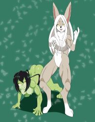 ass_expansion breast_expansion bunny_girl frog_girl furry glowing_eyes idpet long_hair monster_girl my_hero_academia penis pussy rumi_usagiyama sex text tsuyu_asui rating:Questionable score:17 user:IDPet
