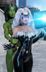 3d absurdres arm_bands bare_shoulders black_cat breasts cleavage collar erect_nipples expressionless felicia_hardy female_only femsub green_hair green_skin happy_trance harem_outfit hypnotized_hypnotist jennifer_walters large_breasts marvel_comics she-hulk spiral_eyes super_hero tiangtam western white_hair rating:Questionable score:65 user:daveyboysmith9