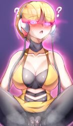  blonde_hair blush breasts confused doshiroto elesa femsub glowing glowing_eyes headphones large_breasts nintendo pink_eyes pokemon pokemon_black_and_white pussy pussy_juice sweat  rating:explicit score: user:mattlau04