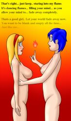 adventure_high blonde_hair blue_hair blush bottomless breasts changer disney female_only femsub hair_band hypnotic_fire hypnotized_hypnotist magic nude sarah_(adventure_high) spiral_eyes star_butterfly star_vs_the_forces_of_evil symbol_in_eyes text topless rating:Questionable score:42 user:Changer