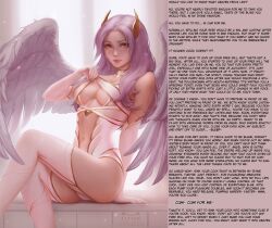 angel angel_girl breasts caption caption_only cleavage femdom kittew large_breasts looking_at_viewer male_pov manip orange_eyes orgasm_command original paizuri penis pov pov_sub purple_hair sitting sleep_command ta75_(manipper) text wings rating:Questionable score:224 user:TA75