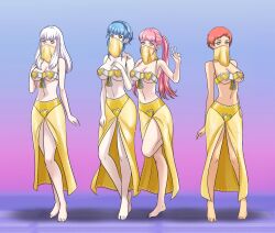 barefoot blue_hair blush cleavage dancing empty_eyes female_only femsub fire_emblem fire_emblem_three_houses happy_trance harem_outfit heart_eyes hilda_valentine_goneril large_breasts leonie_pinelli looking_at_viewer lysithea_von_ordelia marianne_von_edmund messy_hair micro_bikini multiple_girls multiple_subs navel nintendo orange_hair pink_hair shinzu short_hair smile symbol_in_eyes twintails veil white_hair yellow_eyes rating:Questionable score:108 user:AetherMage