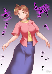 breasts brown_hair delia_ketchum female_only glowing gradient_background hadant hypnotic_audio hypnotic_music large_breasts long_hair nintendo pokemon pokemon_(anime) signature simple_background solo rating:Questionable score:12 user:TheGoodShank