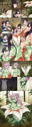 absorption absurdres black_hair bondage bottomless brain_injection breasts comic empty_eyes expressionless femsub gloves green_skin happy_trance hypnotic_drink hypnotic_drug hypnotic_gas hypnotic_plant hypnotic_tentacle ibenz009 liliraune memetic_control monster_girl monster_girl_encyclopedia nude opera_gloves original plant plant_girl purple_hair red_eyes resisting short_hair slime tentacles topless transformation transgender undressing yuri rating:Questionable score:277 user:sk00