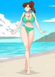 beach bikini bluebullpen breasts brown_hair huge_breasts long_hair ponytail sailor_jupiter sailor_moon_(series) spiral_eyes symbol_in_eyes rating:Questionable score:203 user:daveyboysmith9