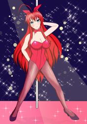 absurdres ahoge blue_eyes bunny_girl bunnysuit dancing empty_eyes happy_trance high_heels high_school_dxd pole_dancing red_hair rias_gremory soex tagme rating:questionable score: user:soex