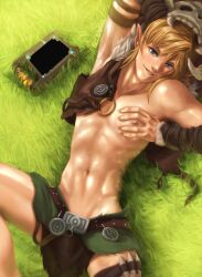 absurdres blonde_hair bludwing blue_eyes body_paint breath_of_the_wild diplo_song_(manipper) elf_ears link looking_at_viewer male_only malesub manip navel nintendo outdoors smile solo the_legend_of_zelda rating:Questionable score:16 user:Diplo_Song