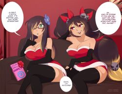 bimbofication black_hair blonde_hair brain_drain breast_expansion breasts brown_hair christmas cleavage comic corruption female_only femsub happy_trance large_breasts lenea_(sollo) long_hair lucy_(lucy_d) merunyaa original text thighhighs transformation twintails unaware rating:Questionable score:225 user:Sollo
