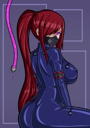  argrim ass bodysuit corruption erza_scarlet expressionless fairy_tail femsub injection large_breasts latex looking_at_viewer mask  rating:questionable score: user:sector92