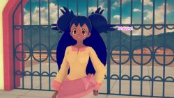 black_hair clothed crossed_arms dialogue english_text female_only iris mustardsauce outdoors pokemon pokemon_(anime) red_eyes solo text rating:Safe score:0 user:Bootyhunter69