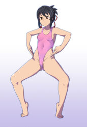 artist_request barefoot black_hair breasts female_only haigure happy_trance leotard mitsuha_miyamizu ponytail see-through small_breasts solo spread_legs tiptoes your_name rating:Questionable score:10 user:Sleepyhead97