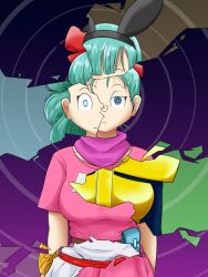  blue_hair bulma_briefs dragon_ball expressionless female_only femsub mahoumonsterart solo standing standing_at_attention symbol_in_eyes unusual_pupils  rating:explicit score: user:godapplesauce