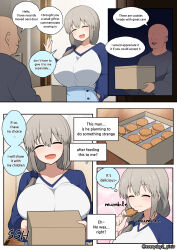 blush breasts closed_eyes comic cookies dialogue english_text everyday2 femsub grey_hair huge_breasts hypnotic_food long_hair maledom no_eyes speech_bubble text tsuki_uzaki uzaki-chan_wants_to_hang_out! rating:Questionable score:39 user:coolarcher7