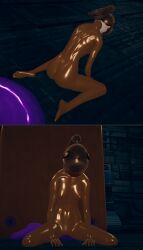 3d absurdres ass blindfold bodysuit brown_hair comic corruption erect_nipples erect_nipples_under_clothes female_only femsub honey_select_2 kneeling latex murochi-san original ponytail rubber slime solo spread_legs tears rating:Questionable score:1 user:VortexMaster