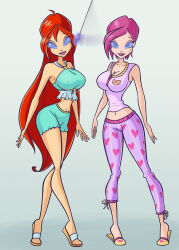 bloom_(winx_club) breasts female_only femsub glowing glowing_eyes happy_trance large_breasts long_hair pajamas pendulum purple_hair red_hair short_hair smile tecna_(winx_club) winx_club zelamir rating:safe score: user:roxa