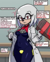 absurdres altered_common_sense alternate_costume bad_end blush bodysuit broth_nsfw clothed dialogue echidna_girl empty_eyes eyelashes eyeshadow female_only femsub furry gloves happy_trance knuckles_the_echidna lab_coat latex looking_at_viewer open_mouth rubber seductive_smile smile solo sonic_the_hedgehog_(series) standing symbol_in_eyes tech_control text transgender white_hair rating:Explicit score:32 user:Oscar044