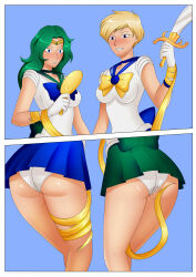 absurdres ass bare_legs blonde_hair blue_eyes breasts empty_eyes female_only green_hair hypnotized_dom hypnotized_hypnotist legs long_hair oo_sebastian_oo panties pussy_juice sailor_moon sailor_moon_(series) sailor_neptune sailor_uranus short_hair text twintails underwear upskirt rating:Explicit score:94 user:DaisyHypnoCharm