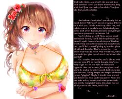 bikini_top breasts brown_hair caption caption_only cleavage femdom huge_breasts hypnotic_breasts large_breasts looking_at_viewer male_pov manip multicolored_eyes pov pov_sub text whipporwill_(manipper) rating:safe score: user:lolivia