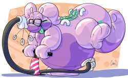  furry glasses goodra happy_trance inflatable inflation nintendo pendulum pokemon pokemon_(creature) ring_eyes silverdragon tongue tongue_out  rating:questionable score: user:sleepyhead97