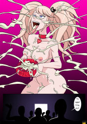 blue_eyes bottomless breasts collar cum cum_in_mouth cum_on_body dangan_ronpa femsub happy_trance heart heart_eyes heterosexual junko_enoshima large_breasts long_hair maledom multiple_boys nude open_mouth symbol_in_eyes text topless twintails rating:Explicit score:75 user:HypnoticLunatic