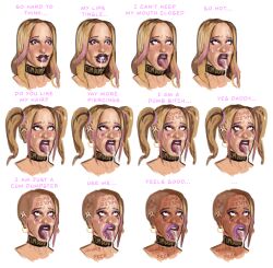 10dsketches ahegao bimbofication blonde_hair body_markings body_writing brain_drain choker cum cum_in_mouth cum_on_body cum_on_face dialogue drool earrings eye_roll female_only femsub ganguro heterosexual humiliation jewelry kandi_(10dsketches) lip_expansion multicolored_hair open_mouth original piercing pink_hair runny_makeup sequence shaved solo text twintails rating:Explicit score:80 user:Grim
