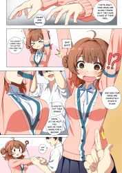  arm_levitation brown_eyes brown_hair catalepsy comic etlabsotwe femsub gakuen_idolmaster school_uniform spiral_eyes text ume_hanami  rating:safe score: user:za_furu