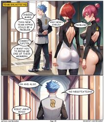 ai_art ass blue_hair cyrus_(pokemon) devianbar dialogue jupiter_(pokemon) large_breasts latex mars_(pokemon) nintendo pokemon purple_hair red_hair short_hair team_galactic team_hypno tech_control text visor rating:Questionable score:2 user:Proyecto38