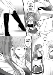 bottomless breasts camera comic dialogue drool empty_eyes femdom femsub greyscale hard_translated kazuha kissing large_breasts licking long_hair marialite masturbation monochrome nude panties possession skinsuit tagme text topless translated twintails underwear undressing rating:Explicit score:11 user:L12@
