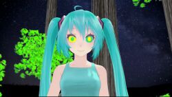  3d ahoge animated animated_eyes_only animated_gif bare_shoulders blue_hair breasts clothed female_only femdom femsub helenahunter kaa_eyes large_breasts looking_at_viewer miku_hatsune miku_hypno smile solo spiral_eyes symbol_in_eyes twintails vocaloid  rating:safe score: user:hypnobae