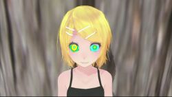  3d animated animated_eyes_only animated_gif bare_shoulders blonde_hair breasts clothed female_only femsub happy_trance helenahunter kaa_eyes large_breasts miku_hypno rin_kagamine short_hair smile solo spiral_eyes symbol_in_eyes vocaloid  rating:safe score: user:hypnobae