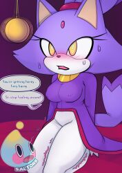 blaze_the_cat cat_girl clothed dialogue erect_nipples erect_nipples_under_clothes female_only femsub furry kneeling open_mouth pendulum purple_hair ring_eyes saltorii solo sonic_the_hedgehog_(series) sweat text watermark rating:Questionable score:79 user:plsignore