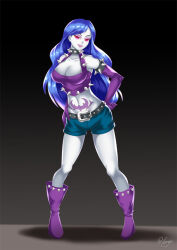 blue_hair boots breasts cleavage corruption empty_eyes fairy_tail haryudanto juvia_loxar large_breasts long_hair midriff pale_skin rock_of_succubus solo studded_collar tattoo rating:Questionable score:98 user:TheGoodShank