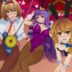 3d alice_margatroid all_fours blonde_hair bow_tie breasts bunny_ears bunnysuit cleavage coin cuffs empty_eyes fake_animal_ears female_only femsub fishnets happy_trance heart heart_eyes large_balls large_breasts long_hair marisa_kirisame patchouli_knowledge pendulum purple_hair short_hair symbol_in_eyes touhou uyunsyu_(manipper) rating:Explicit score:86 user:uyunsyu