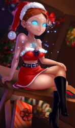 14-bis absurdres bare_shoulders boots breasts caline_bustier christmas christmas_tree cleavage female_only femsub happy_trance hat high_heels hypnotic_accessory jewelry large_breasts midriff miraculous_ladybug red_hair santa_costume santa_hat smile spiral_eyes story symbol_in_eyes rating:Questionable score:95 user:daveyboysmith9