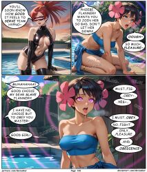 ai_art black_hair dark_skin devianbar dialogue empty_eyes femsub flannery happy_trance hypnotized_hypnotist large_breasts latex long_hair nintendo phoebe_(pokemon) pokemon red_hair short_hair team_hypno tech_control text visor rating:Questionable score:8 user:Proyecto38