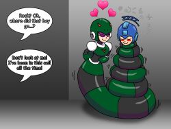 blush capcom closed_eyes coils dialogue femdom happy_trance heart malesub megaman megaman_(series) monster_girl naga_girl robot sleeping smile snake_girl text thescaletrain viper_woman_(thescaletrain) rating:Safe score:16 user:Sleepyhead97