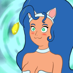 animal_ears blue_hair blush capcom cat_ears cat_girl darkstalkers empty_eyes felicia_(darkstalkers) female_only femsub fenn green_eyes long_hair pendulum pocket_watch smile rating:safe score: user:plsignore